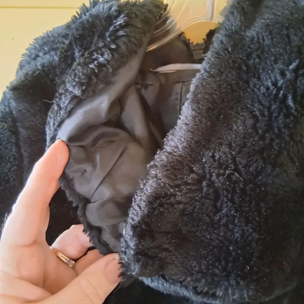 Rothschild Kids Black Plush Faux Fur Zip Up Hooded Jacket Size 2T